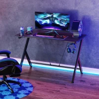 HOMCOM Mesa Gaming 120x60x75 cm Escritorio Ergonómico Gaming Desk para Ordenador PC con Portavasos Gancho para Auriculares y Orificio de Pasacables Efecto de Fibra de Carbono Negro(m-7)