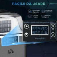 HOMCOM Macchina per Ghiaccio 20kg in 24 Ore, 24 Cubetti in 14-18 Minuti e Sistema Autopulente, Nero(m-4)