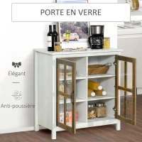 HOMCOM Meuble de rangement buffet vitrine bas pour la cuisine avec 2 portes vitrées et étagères en MDF - dim. 80I x 40P x 81,5H cm(m-5)