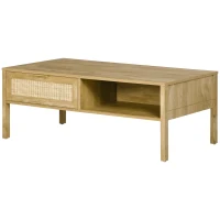 HOMCOM Table basse rectangulaire table de salon avec multi-rangements niche et tiroir portes effet cannage rotin tissé(m-10)