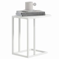 HOMCOM C Shape Bedside Table w/Metal Frame Wood-Effect Top Sofa Narrow Snack End Table for Living Room, White(m-11)