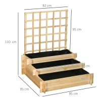 Outsunny Carré potager jardinière à 3 étages avec treillis lit surélevé en bois pour plantes grimpantes légumes fleurs naturel(m-3)