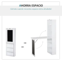 HOMCOM Escritorio Plegable con Estantería Mesa de Oficina con Pizarra y Múltiples Estantes Convertible con Baldas Ajustables 98x51x153 cm Blanco(m-4)