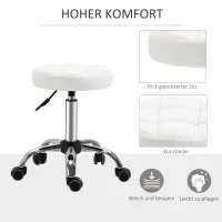 HOMCOM 2er-Set Rollhocker höhenverstellbar, Drehhocker 48-63 cm, Arbeitshocker 360° drehbar, Bürohocker für Büro, Salon, Massage, Spa, Weiß(m-5)