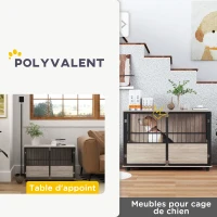 PawHut Cage pour chien intérieur, table d'appoint, 100 x 60 x 68 cm, niche, 3 portes verrouillables,  aspect bois noir(m-5)