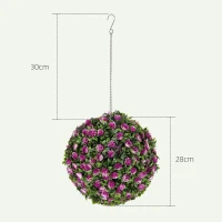 HOMCOM Set of 2 Decorative Artificial Plants, UV-protected Artificial Plant Topiary Rose Balls, Fake Plants for Home Indoor outdoor Decor, 28cm, Purple(m-3)