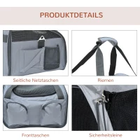 PawHut Hundebox faltbar Hundetransportbox mit Seitentasche, Meshfenster, Hundetasche für Zuhause, Auto, Outdoor Transporttasche für Miniaturhunde bis 4 kg, Oxford, Grau(m-7)