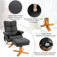 HOMCOM Massagesessel mit Hocker, 145° Neigbarer Relaxsessel mit Massagefunktion Liegefunktion Stauraum, TV-Sessel Fernsehsessel für Wohnzimmer, Kunstleder, 80 x 86 x 99 cm Schwarz(m-4)