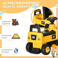 HOMCOM Excavador Correpasillos con Licencia Caterpillar para Niños con Pala Delantera y Bocina  85x27,5x47,5 cm Amarillo(m-6)