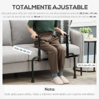 HOMCOM Barandilla Asidero de Sofá para Levantarse con Altura y Ancho Ajustable para Mayores 72,5-90,5x51-59x57-77 cm Negro(m-6)