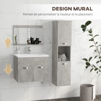 kleankin Ensemble de meubles de salle de bain 3 pièces miroir étagère + meuble vasque + meuble colonne suspendus, gris(m-5)