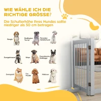 PawHut Freistehendes Hundegitter, 4 Paneele, flexibel, Kiefernholz, 204L x 36B x 75H cm, Hellgrau(m-8)