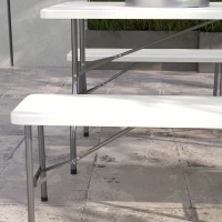 Outsunny Bierzeltgarnitur für 6 Personen, 3-teilig, klappbar, Leichtbau, wetterfest, Stahlrahmen, Weiß(m-9)