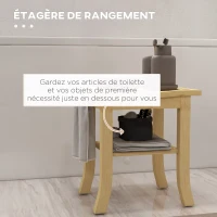 HOMCOM Tabouret banc de douche en bambou avec étagère de rangement, porte-serviettes dim. 42L x 29l x 43H cm, naturel(m-5)