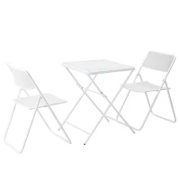 Outsunny Garten Bistro-Set für 2 Personen Gartenset Garnitur 1 Tisch+2 faltbare Stühle für Terrasse Balkon Metall Weiß(m-9)