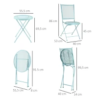 Outsunny Garten Sitzgruppe für 2 Personen Bistro-Set Garnitur 1 Tisch+2 faltbare Stühle für Terrasse Balkon Metall Blau(m-3)