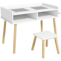 HOMCOM Juego de Mesa y Silla Infantil Mesa para Niños con Tablero de Bloques de Construcción y Rollo de Papel Blanco(m-10)