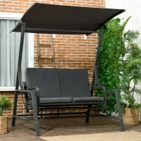 Outsunny Dondolo da Giardino 2 Posti in Acciaio con Tettuccio Inclinabile e Cuscini, 148x129x172 cm(m-2)