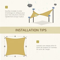 Outsunny Voile d'ombrage toile ombrage rectangulaire 6L x 4l m HDPE beige(m-7)