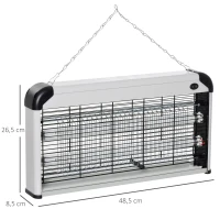 Outsunny Lámpara Antimosquitos Eléctrico 30W Mata Mosquitos Eléctrico con Luz UV Efecto 60 m² 48,5x8,5x26,5 cm Plata(m-3)