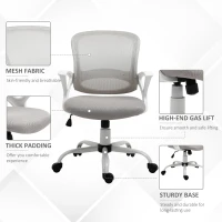 Vinsetto Office Chair Mesh Swivel Desk Chair with Lumbar Back Support Adjustable Height Armrests Grey(m-8)