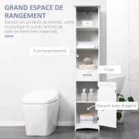 kleankin Meuble colonne de salle de bain avec placard 3 compartiments et tiroir - dim. 34L x 30P x 163H cm - MDF Blanc(m-4)