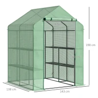 Outsunny Foliengewächshaus begehbares Gewächshaus mit 8 Regalebenen Tomatengewächshaus Treibhaus Frühbeet mit Tür Grün Stahl PE-Kunststoff 143 x 138 x 195 cm(m-3)