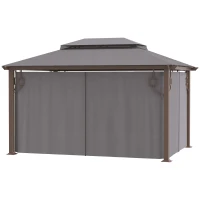 Outsunny Pavillon Gartenpavillon 4 x 3 m Gartenzelt Festzelt Partyzelt mit 4 x Seitenteile 4 x Moskitonetz atmungsaktivem Doppeldach Metall Polyester Braun+Dunkelgrau(m-10)