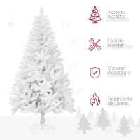 HOMCOM Árbol de Navidad Artificial 180 cm con 550 Ramas Hojas de Plástico Decoración Navideña para Interiores Blanco(m-4)