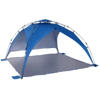 Outsunny Tente de plage abri de plage XXL pliable dim. 2,47L x 2,47l x 1,45H m sac transport inclu polyester bleu marine(m-10)