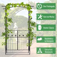 Outsunny Arco de Jardín con Puerta Enrejado de Metal 131x49x212 cm con Cerradura para Plantas Trepadoras Jardín Boda Patio al Aire Libre Color Negro Mate(m-5)