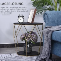 HOMCOM Kaffeetisch mit Stauraum, Beistelltisch, Nachttisch, Couchtisch, Metall MDF, Schwarz, Ø45 x 48 cm(m-4)