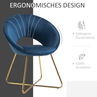HOMCOM Esszimmerstuhl Wohnzimmerstuhl Bürostuhl Schminkstuhl modern samt blau Loungesessel mit goldenen Beinen ergonomische Sitzen bis 120kg belastbar Stahl 68 x 54 x 84 cm(m-5)