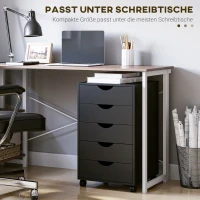 HOMCOM Rollcontainer mit 5 Schubladen, Aktenschrank, 4 Rollen, Schwarz(m-6)