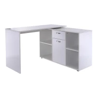 HOMCOM Escritorio Mesa de Ordenador Mesa Esquinera Oficina 2 Formas con 4 Estantes 1 Cajón 1 Puerta Mesa de Despacho Escuela Estudio Madera(m-10)