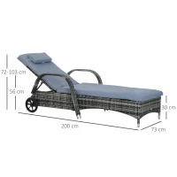 Outsunny 2PC Rattan Sun Lounger Recliner Bed Reclining Chair Patio Garden Outdoor Wicker Weave Adjustable Headrest with Fire Retardant Cushion – Grey(m-3)