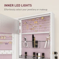 HOMCOM 108 x 37cm Lockable Jewellery Cabinet, with LED Lights - White Surface and Pink Lining(m-5)