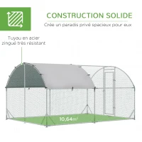 PawHut Grand enclos poulailler 10,64 ㎡ parc grillagé toit anti-UV porte verouillable 2,8 x 3,8 x 1,97 m argenté(m-6)