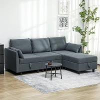HOMCOM Divano Componibile Modulare 3 Posti con Pouf Poggiapiedi e Cuscini, Rivestimento in Flanella, Grigio Scuro(m-2)