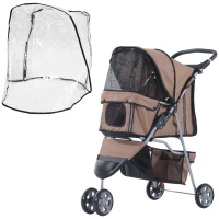 PawHut Dog Stroller with Cover for Small Miniature Dogs, Folding Cat Pram Dog Pushchair with Cup Holder, Storage Basket, Reflective Strips, Brown(m-1)