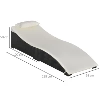 Outsunny Lettino Sdraio Prendisole Pieghevole in Rattan Sintetico con Poggiatesta Rimovibile per Giardino, Terrazzo ed Esterni, 198x68x50cm(m-3)