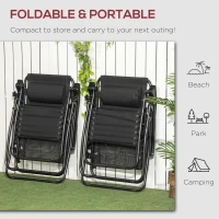 Outsunny Garden Recliner Chairs Set of 2, Outdoor Foldable Zero Gravity Chairs Set w/ Footstool and Detachable Headrest, Black(m-5)