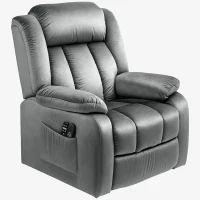 HOMCOM Aufstehsessel mit Massagefunktion und Lendenheizung, Recliner-Sessel mit Fernbedienungen und Seitentaschen, Grau(m-1)