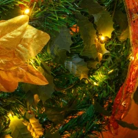 HOMCOM Árbol de Navidad Plegable con Luces LED en Blanco Cálido y Adornos Pre-instalados para Interior Ø50x150 cm Verde(m-9)