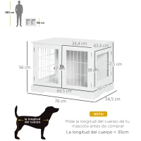 PawHut Jaula de Madera para Perros 76x54,5x56 cm Perrera con Mesa con 2 Puertas y Rejillas de Acero Blanco(m-3)