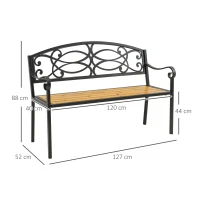 Outsunny Gartenbank 2-Sitzer Sitzbank aus Holz Metall Parkbank bis 220 kg Bank Terrassenbank mit Rückenlehnen Gartenmöbel Massivholz Schwarz+Natur 127 x 52 x 88 cm(m-3)