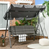 Outsunny Dondolo da Giardino 3 Posti con Tettuccio Regolabile in Rattan PE, 167x112x153cm, Grigio Scuro(m-2)