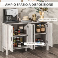 HOMCOM Mobiletto Multiuso stile Rustico con 4 Ripiani Portaoggetti Regolabili, in Legno, 120x37x75 cm, Grigio(m-4)