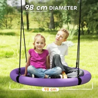 AIYAPLAY 100cm Diameter Nest Seat for Kids with Height Adjustable Hanging Ropes for Outdoor, Playground, Garden, Purple(m-5)