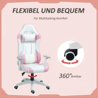 HOMCOM Gamingstuhl, Racing-Design, neigbar, höhenverstellbar, Kunstleder, 67B x 60T x 120-128H cm, Rosa/Weiß(m-7)